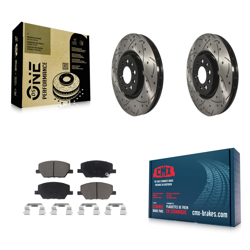 Front Coat Drill Slot Disc Brake Rotor Ceramic Pad Kit For 2023 Jeep Compass Dodge Hornet KDC-101773