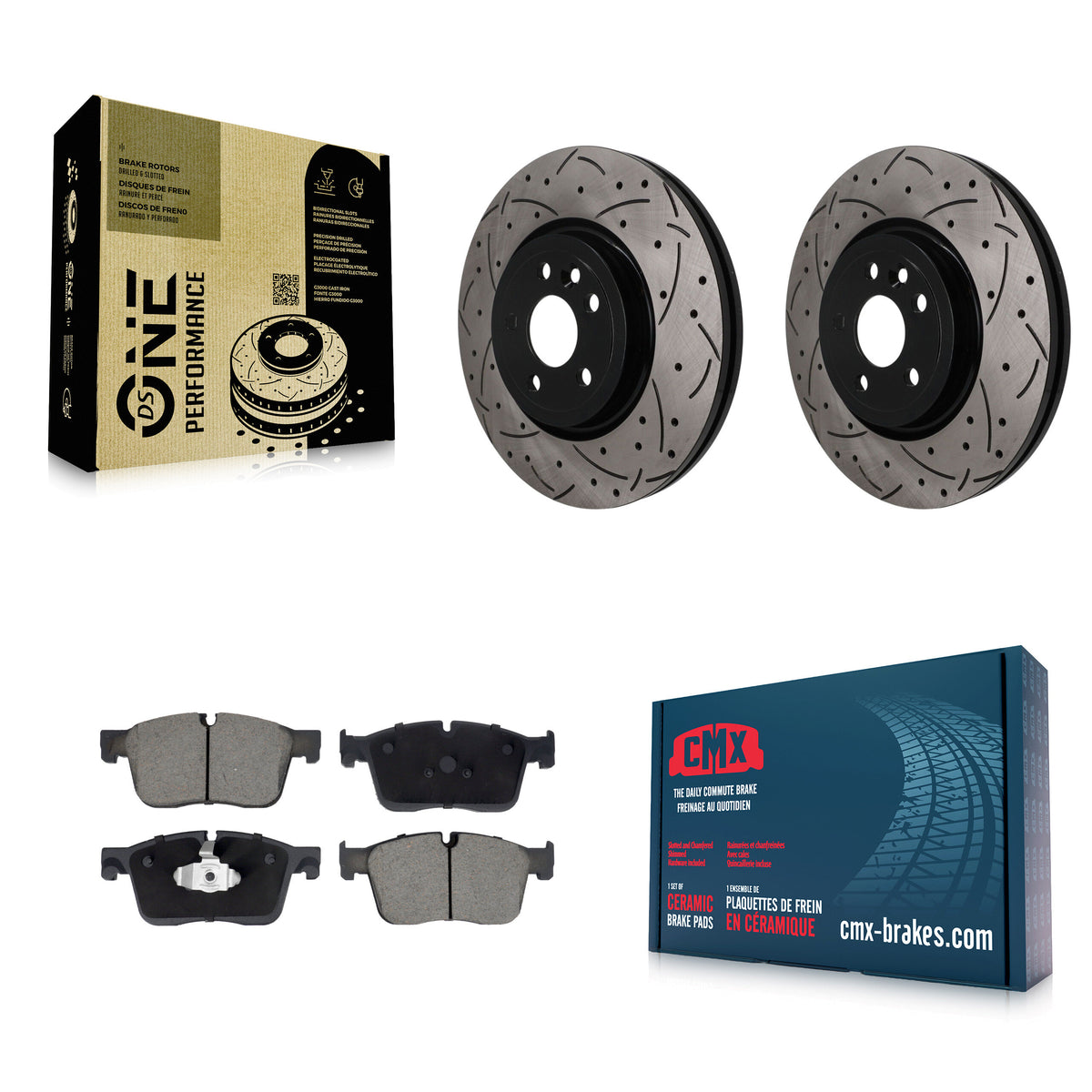 Front Coated Drilled Slotted Disc Brake Rotors And Ceramic Pads Kit For Jaguar F-Pace KDC-101776