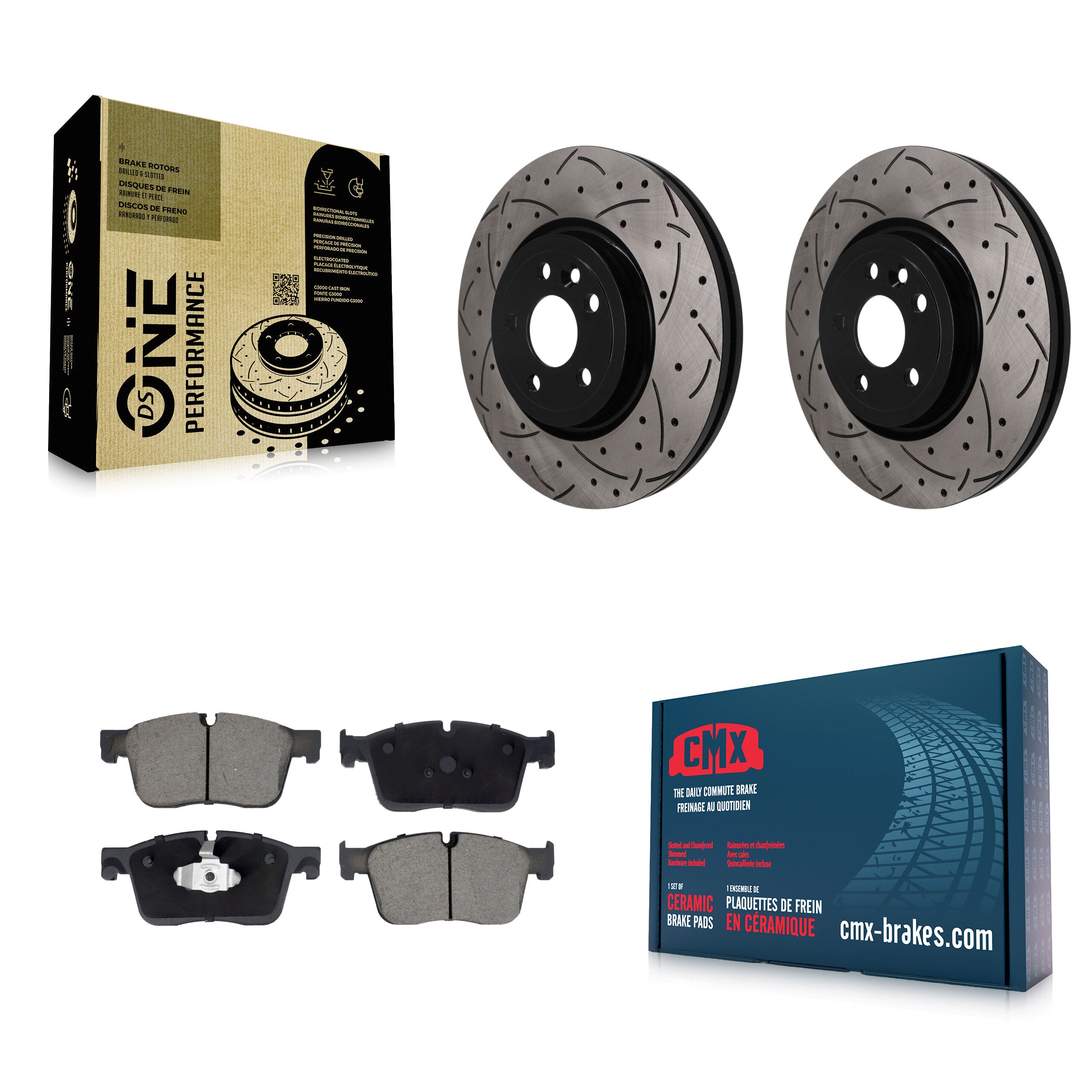 Front Coated Drilled Slotted Disc Brake Rotors And Ceramic Pads Kit For Jaguar F-Pace KDC-101776