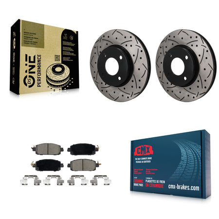 Front Coated Drilled Slot Disc Brake Rotor Ceramic Pad Kit For 2024 Nissan Sentra S SV SR KDC-101780