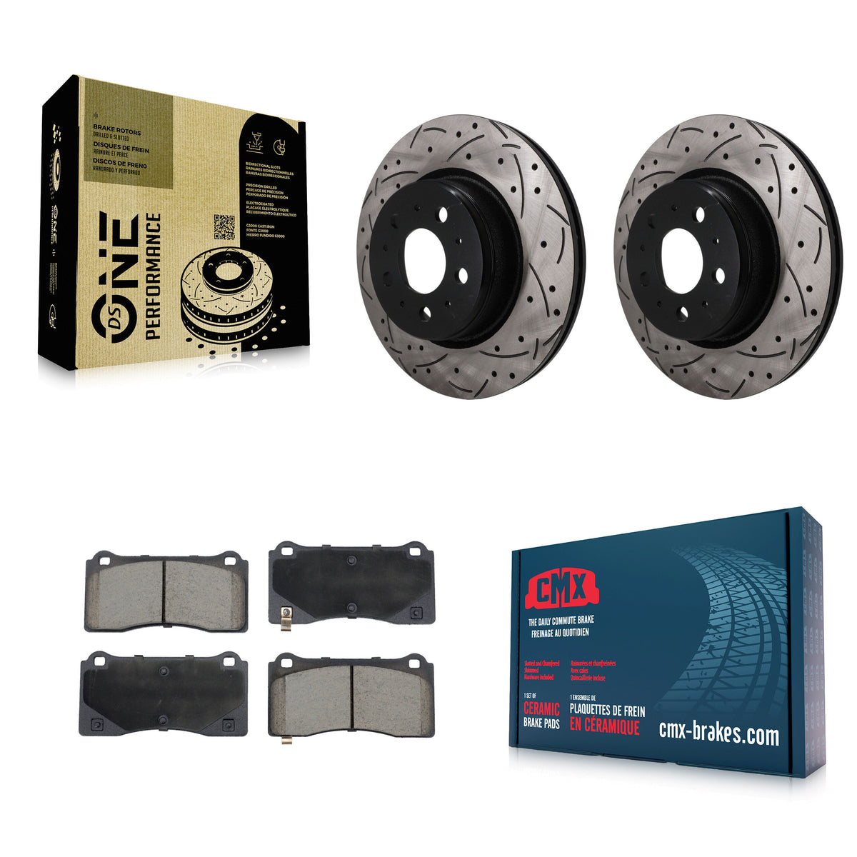 Front Drill Slot Brake Rotor Ceramic Pad Kit For 17-22 Tesla 3 With Gray Painted Calipers KDC-101781