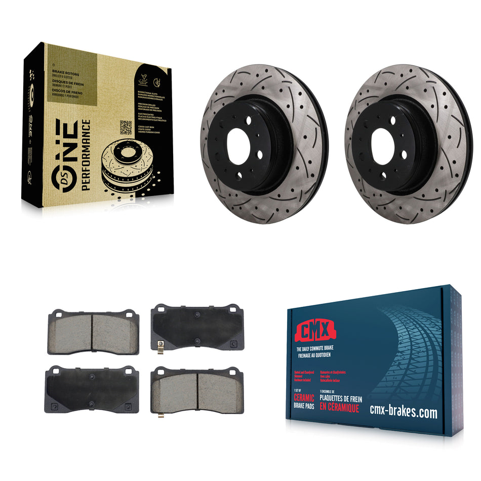 Front Drill Slot Brake Rotor Ceramic Pad Kit For 17-22 Tesla 3 With Gray Painted Calipers KDC-101781