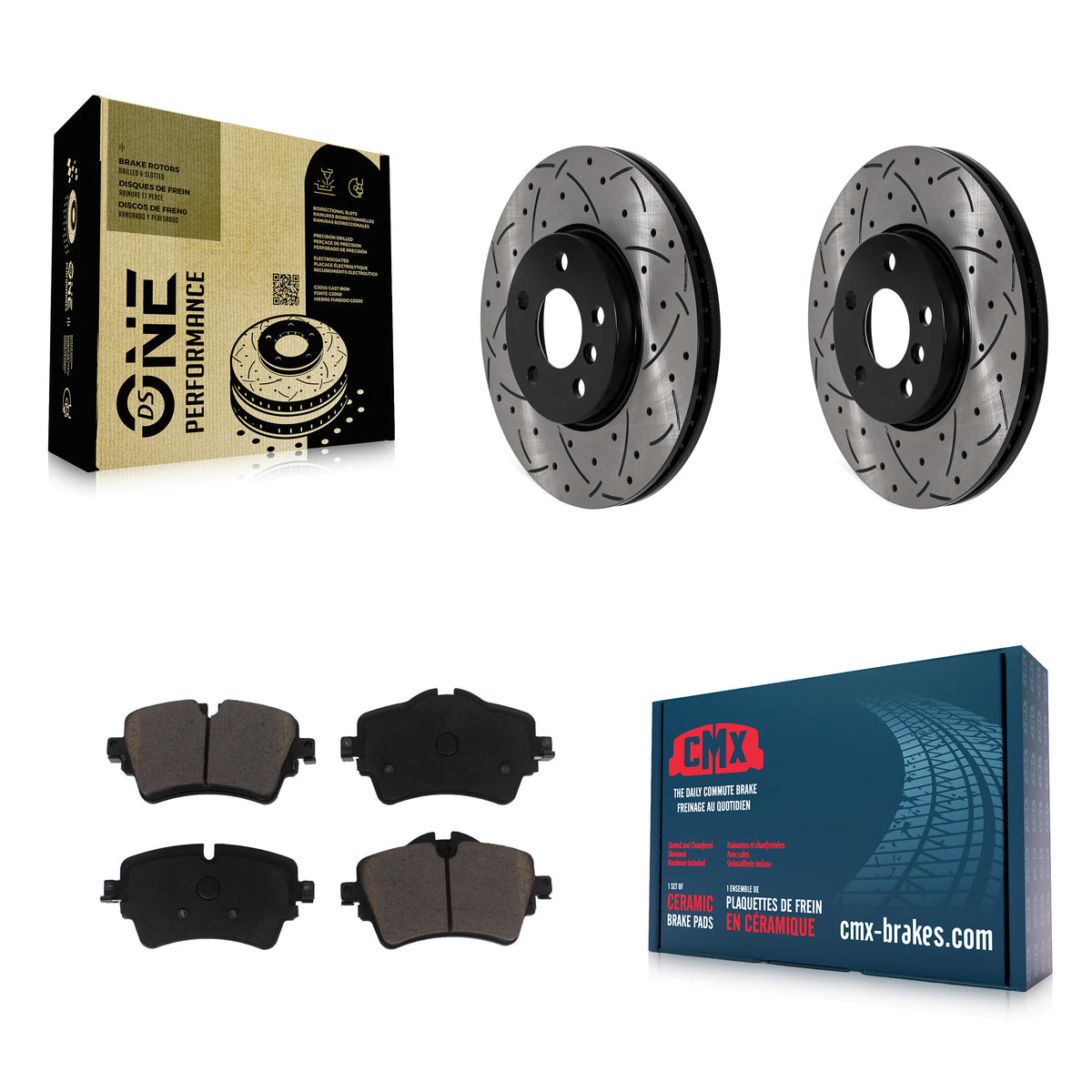 Front Coated Drilled Slotted Disc Brake Rotors And Ceramic Pad Kit For 2022 Mini Cooper S KDC-101782