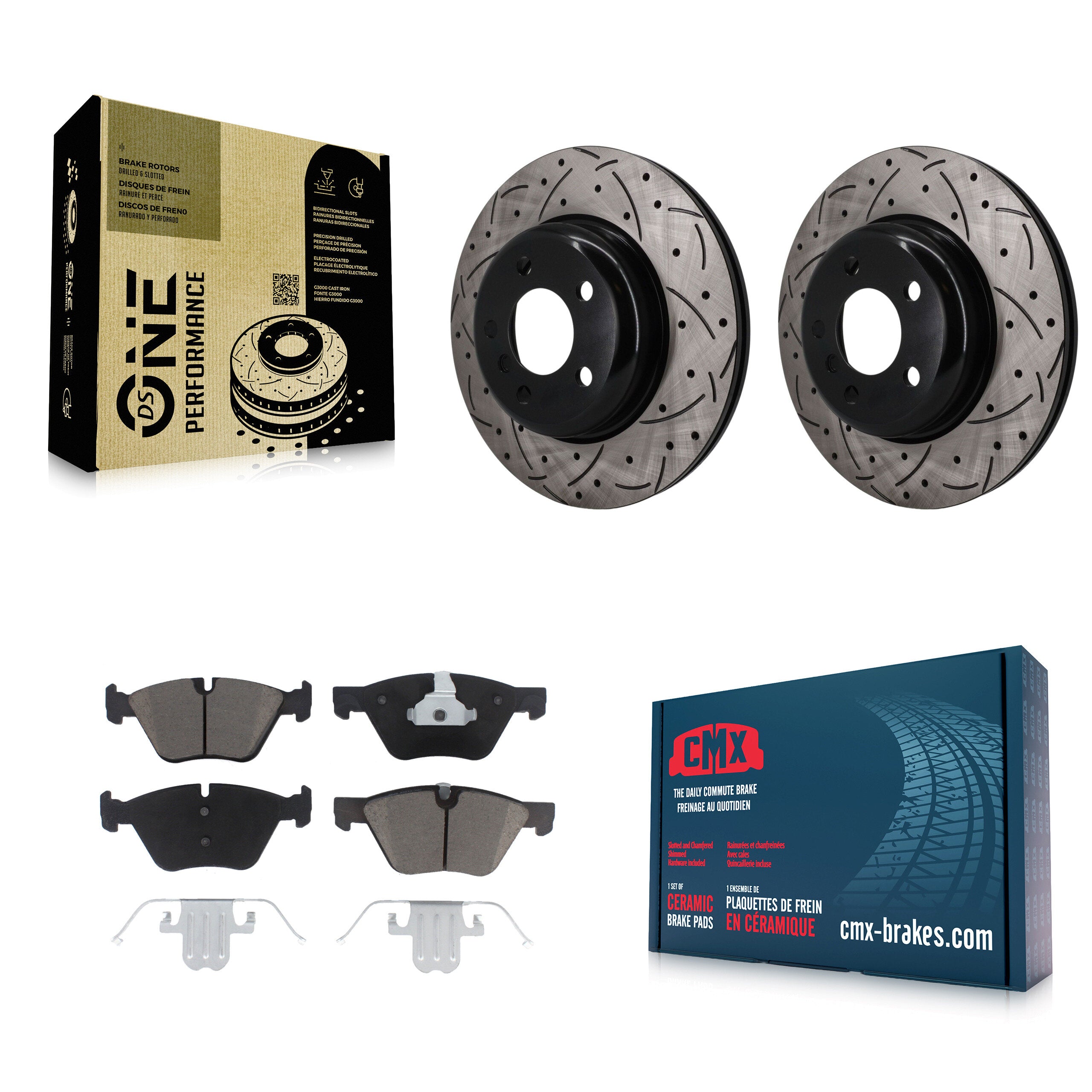 Front Coated Drilled Slotted Disc Brake Rotors And Ceramic Pads Kit For BMW 528i xDrive KDC-101787
