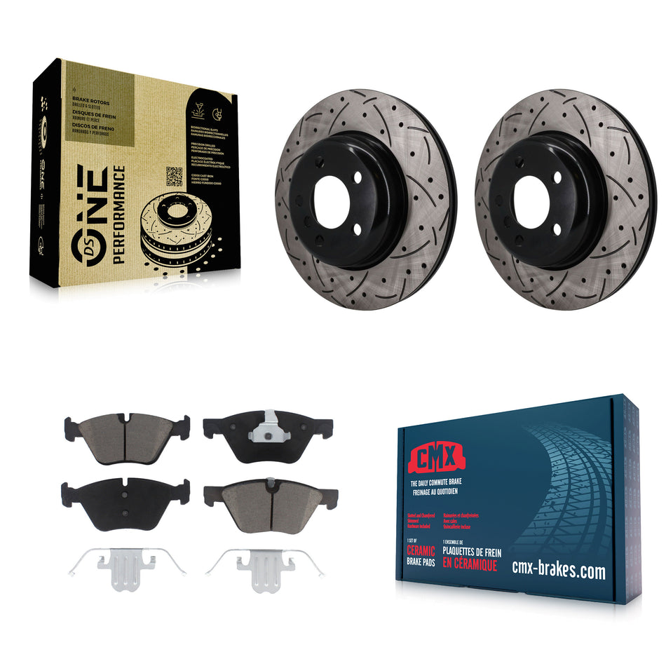Front Coated Drilled Slotted Disc Brake Rotors And Ceramic Pads Kit For BMW 528i xDrive KDC-101787