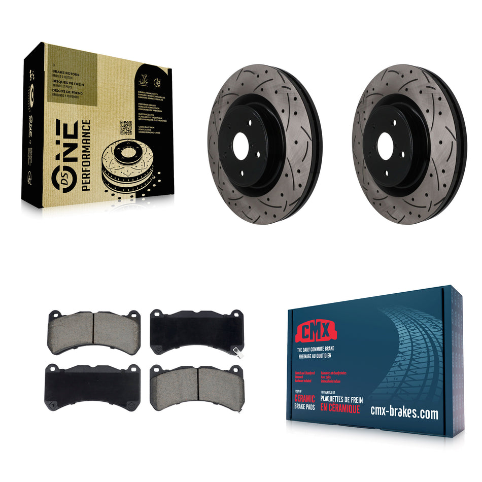 Front Coated Drilled Slot Disc Brake Rotor & Ceramic Pad Kit For 2018-2020 Subaru WRX STI KDC-101789