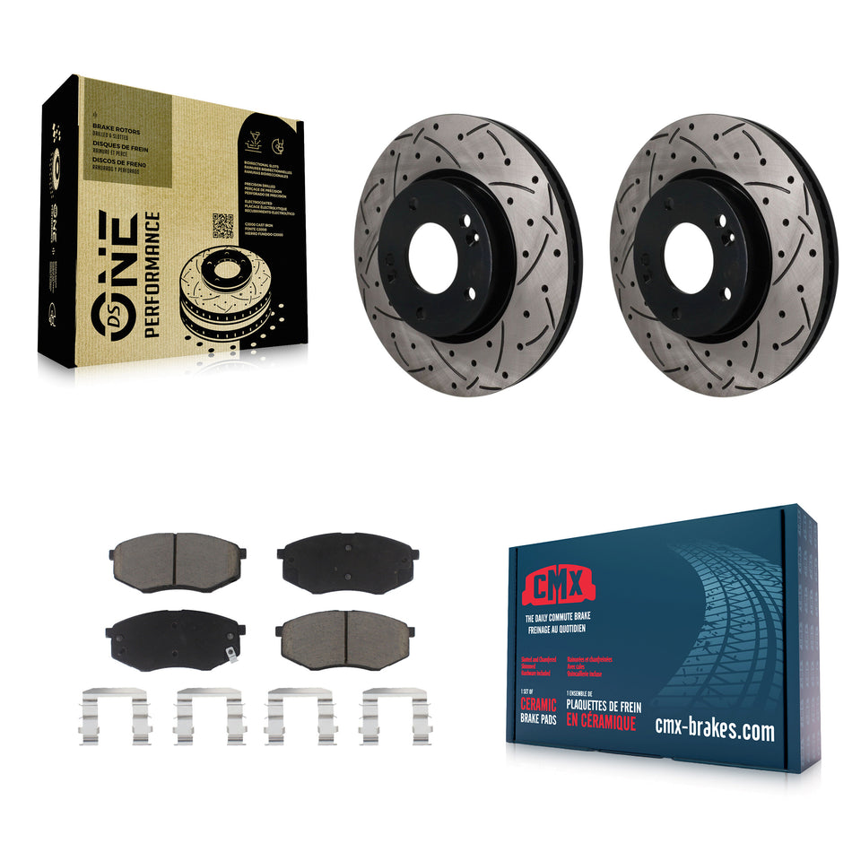 Front Drilled Slot Disc Brake Rotor & Ceramic Pad Kit For Hyundai Tucson Kia Sportage FWD KDC-101801