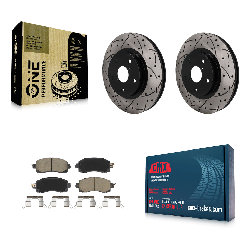 Front Coated Drilled Slotted Disc Brake Rotors And Ceramic Pads Kit For Subaru Forester KDC-101808
