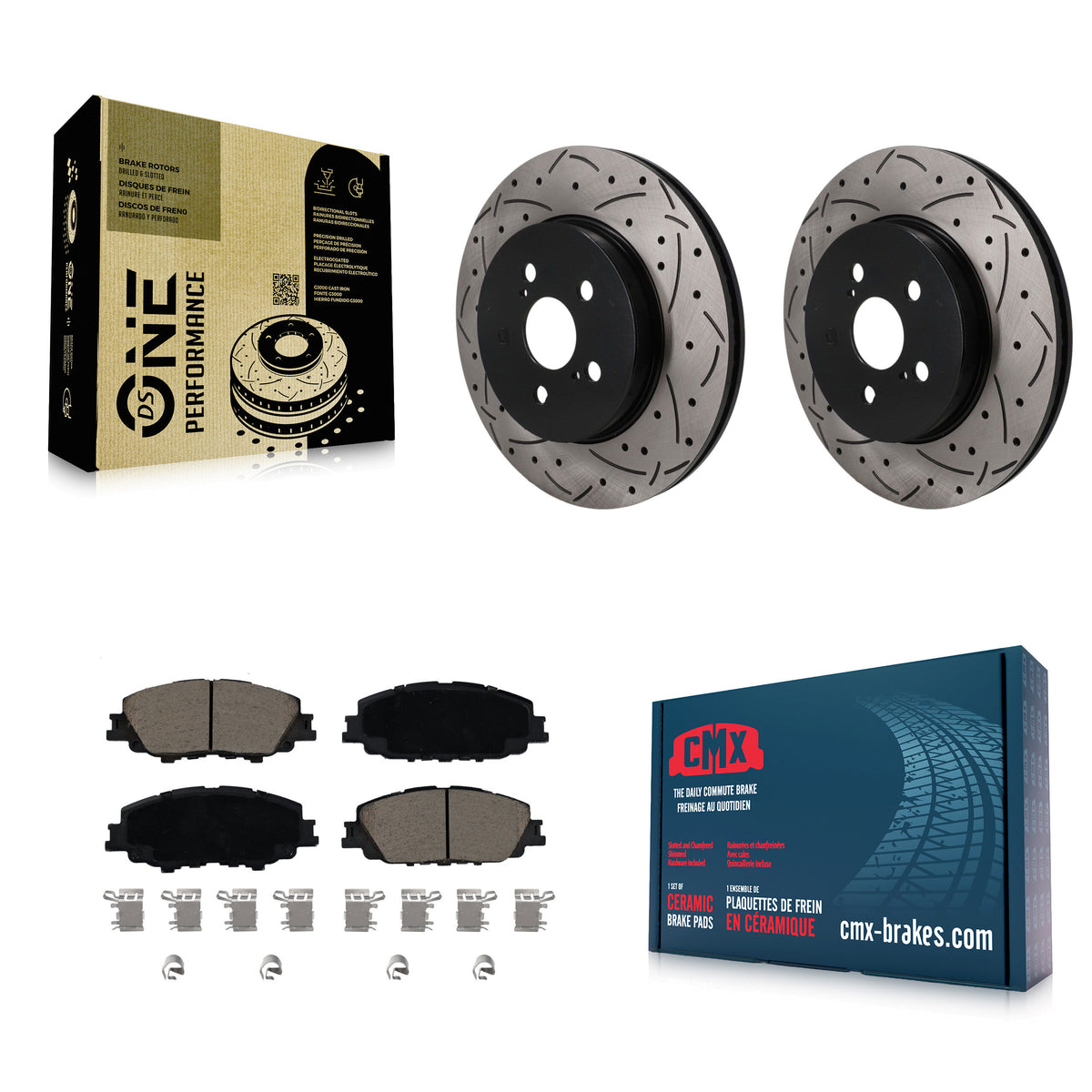 Front Coated Drilled Slot Disc Brake Rotor Ceramic Pad Kit For Toyota Corolla Prius Prime KDC-101813