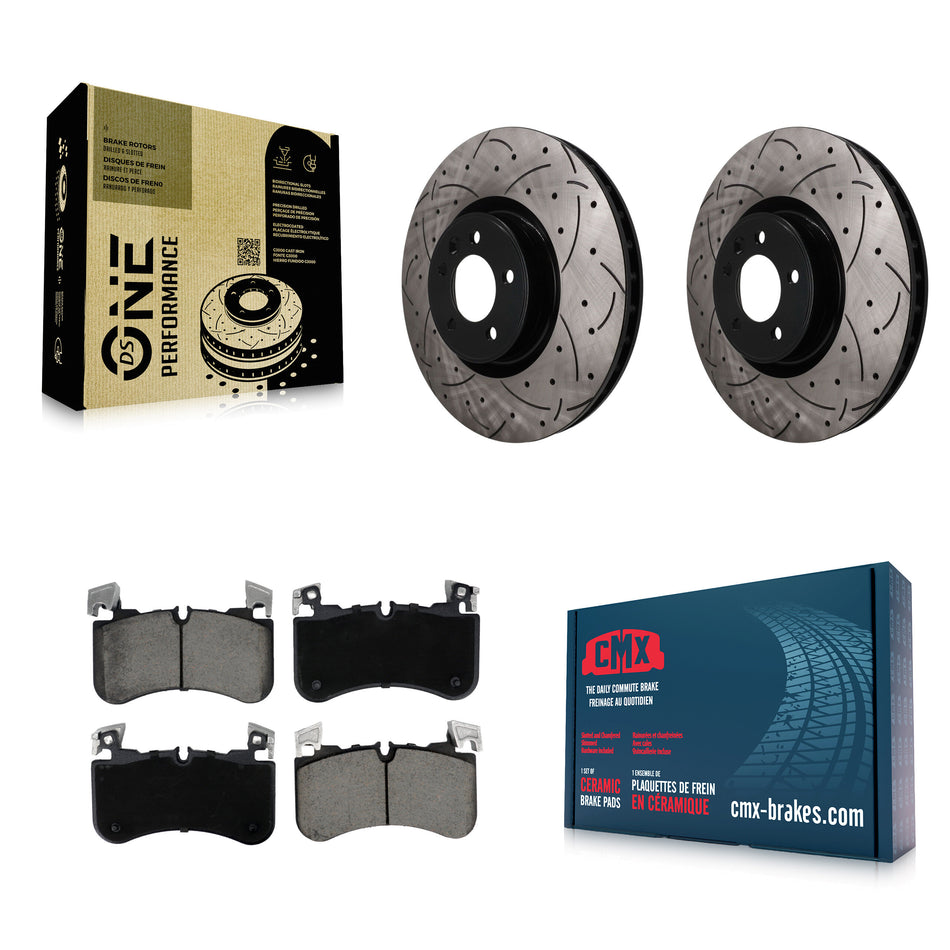 Front Coated Drilled Slotted Disc Brake Rotors Ceramic Pad Kit For Land Rover Range Sport KDC-101816