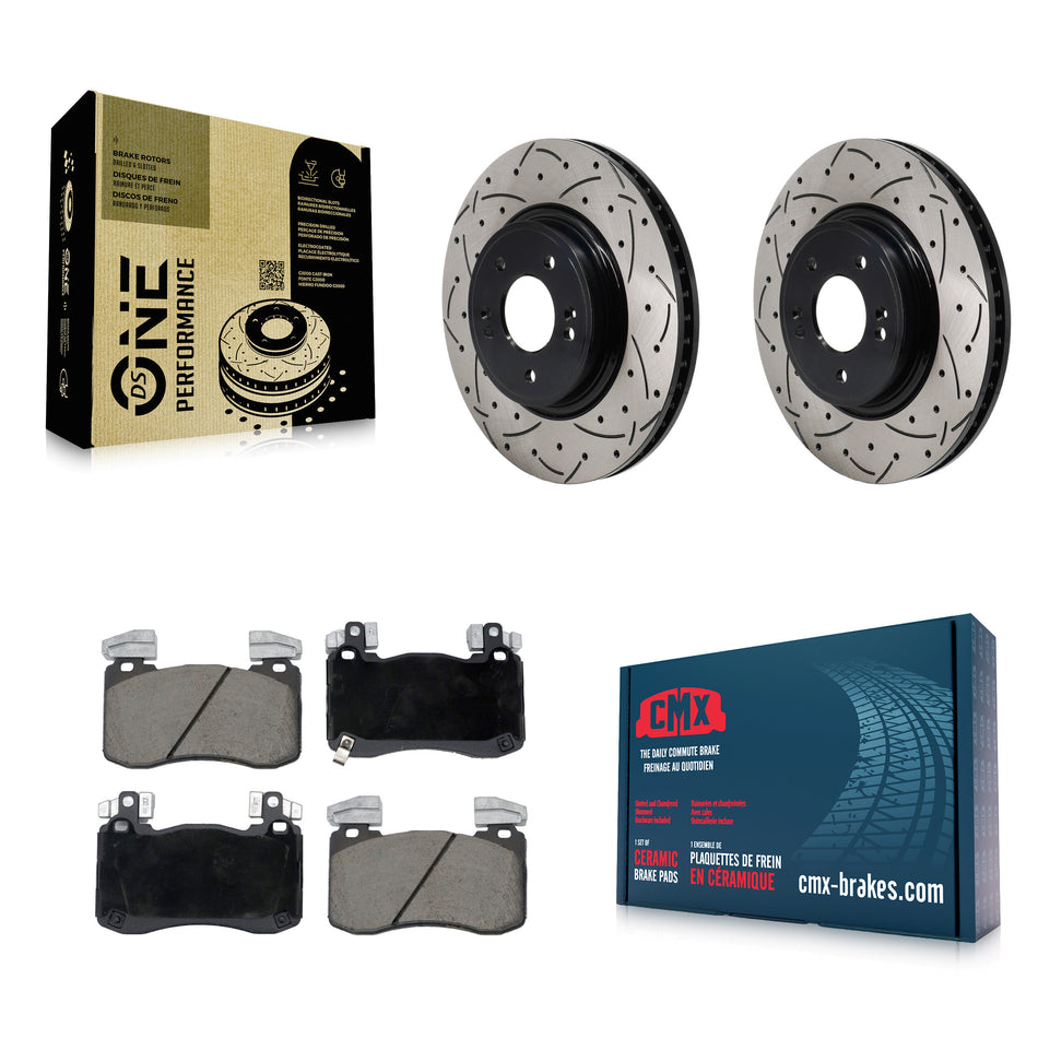 Front Drill Slot Brake Rotor Ceramic Pad Kit For 2023 Genesis G70 2.0L With Brembo Brakes KDC-101817