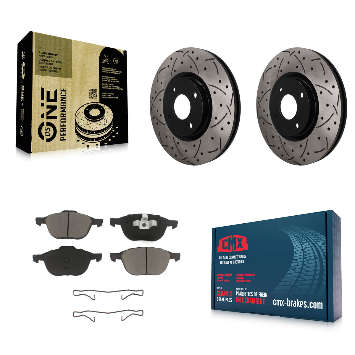 Front Coated Drilled Slotted Disc Brake Rotor Ceramic Pad Kit For 2018-2022 Ford EcoSport KDC-101820