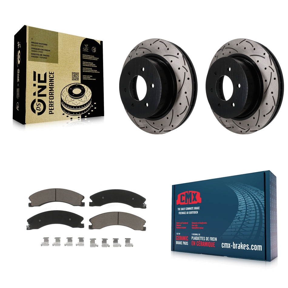Front Coated Drilled Slot Disc Brake Rotors Ceramic Pad Kit For 2016-2024 Nissan TITAN XD KDC-101826