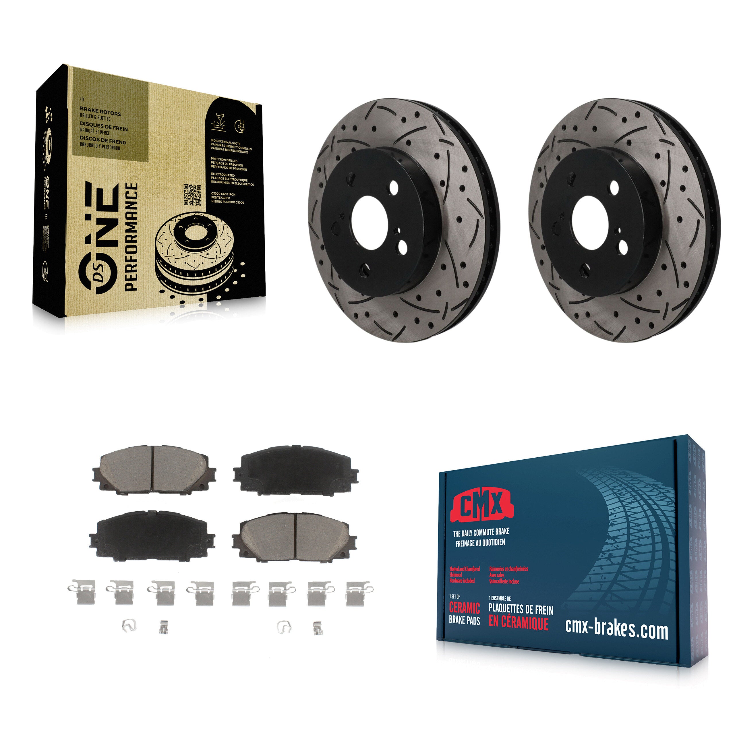 Front Drilled Slot Disc Brake Rotors Ceramic Pad Kit For Toyota Corolla Prius Prime AWD-e KDC-101827