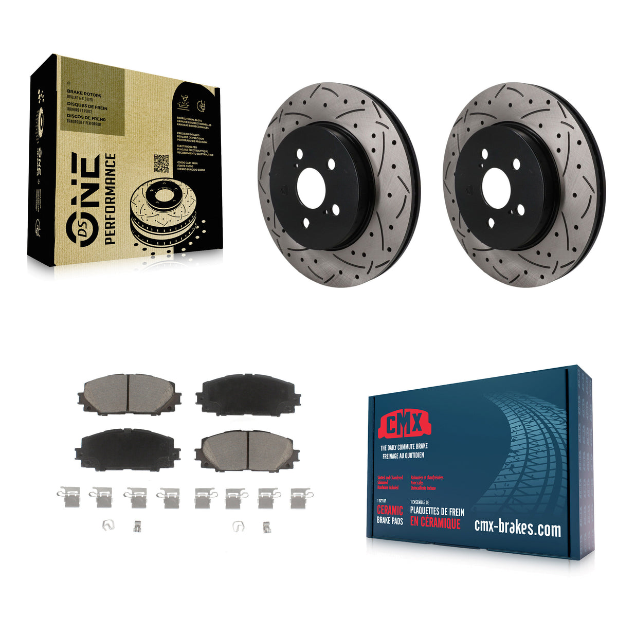 Front Coated Drilled Slot Disc Brake Rotor Ceramic Pad Kit For Toyota Corolla Prius Prime KDC-101828