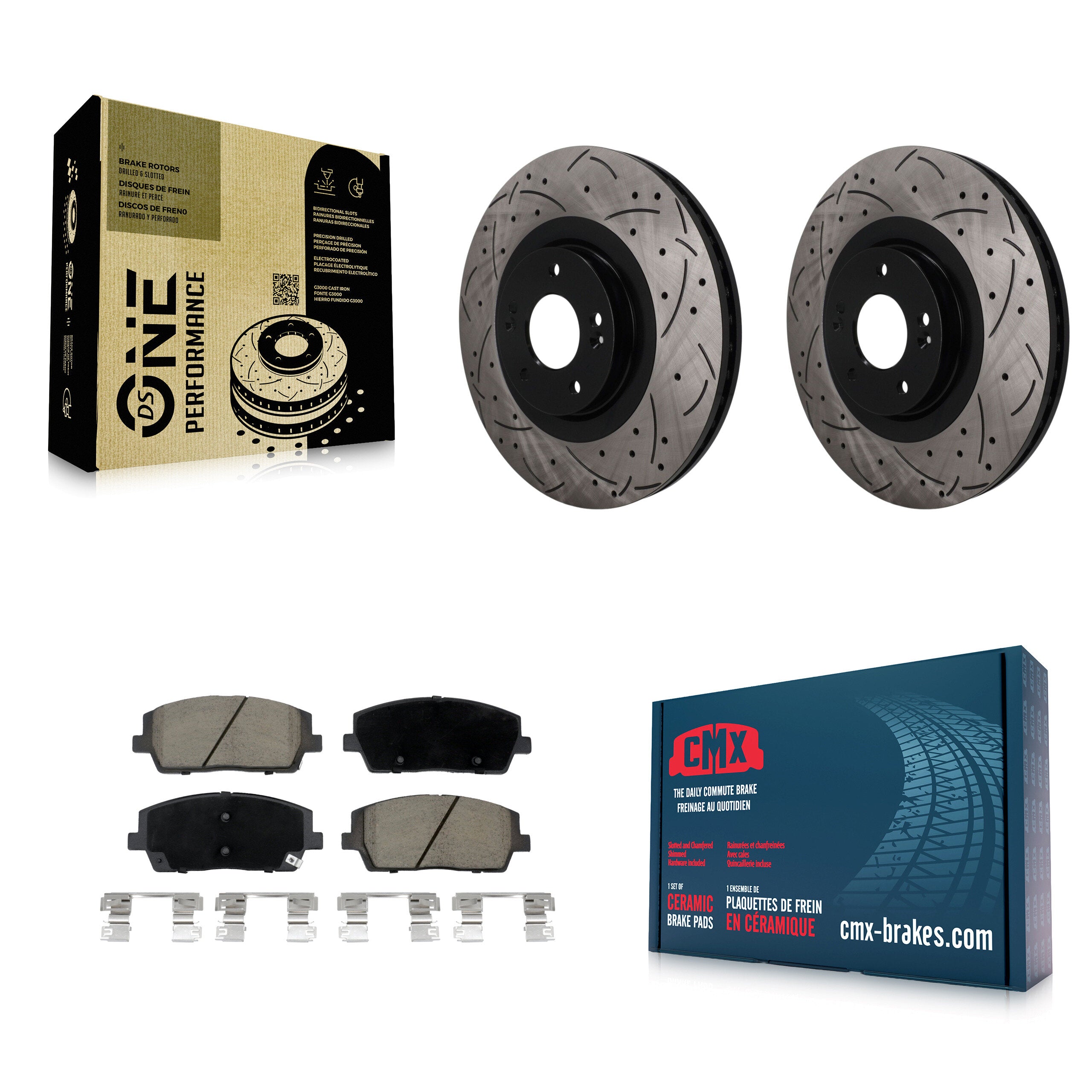 Front Drill Slot Brake Rotor Ceramic Pad Kit For 2020-2024 Hyundai Palisade Kia Telluride KDC-101834