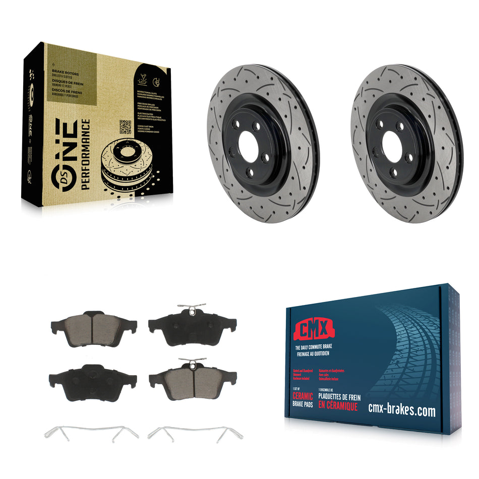 Rear Drill Slot Brake Rotors Ceramic Pad Kit For 2016 Jaguar XJ With Manual Parking KDC-101842
