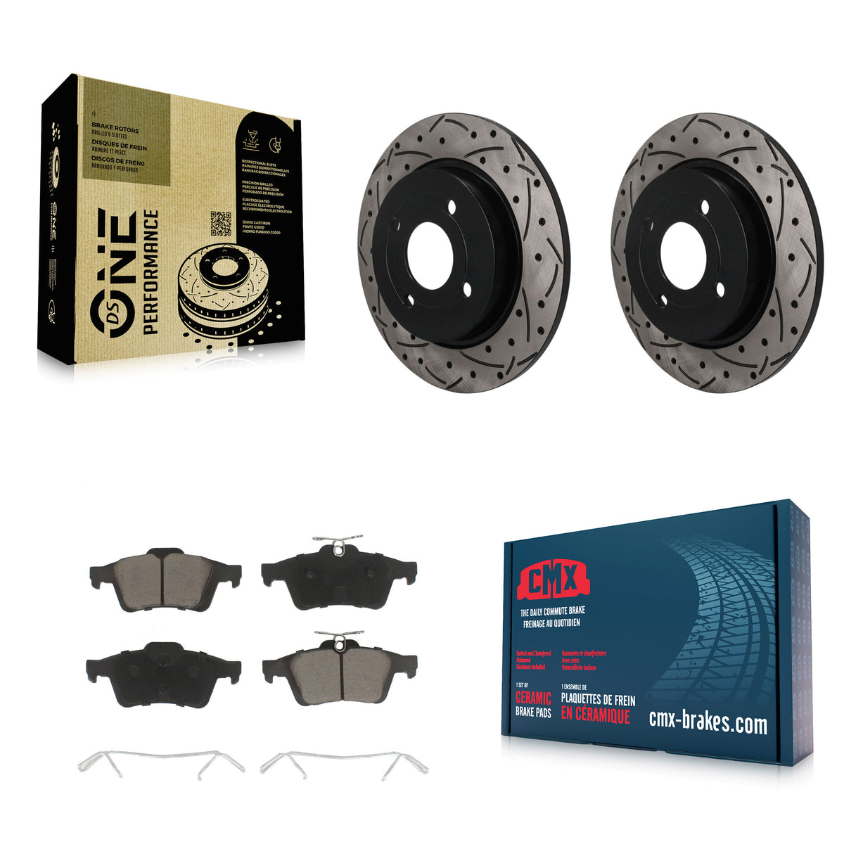 Rear Coated Drilled Slot Disc Brake Rotor Ceramic Pad Kit For 2018-2022 Ford EcoSport AWD KDC-101843