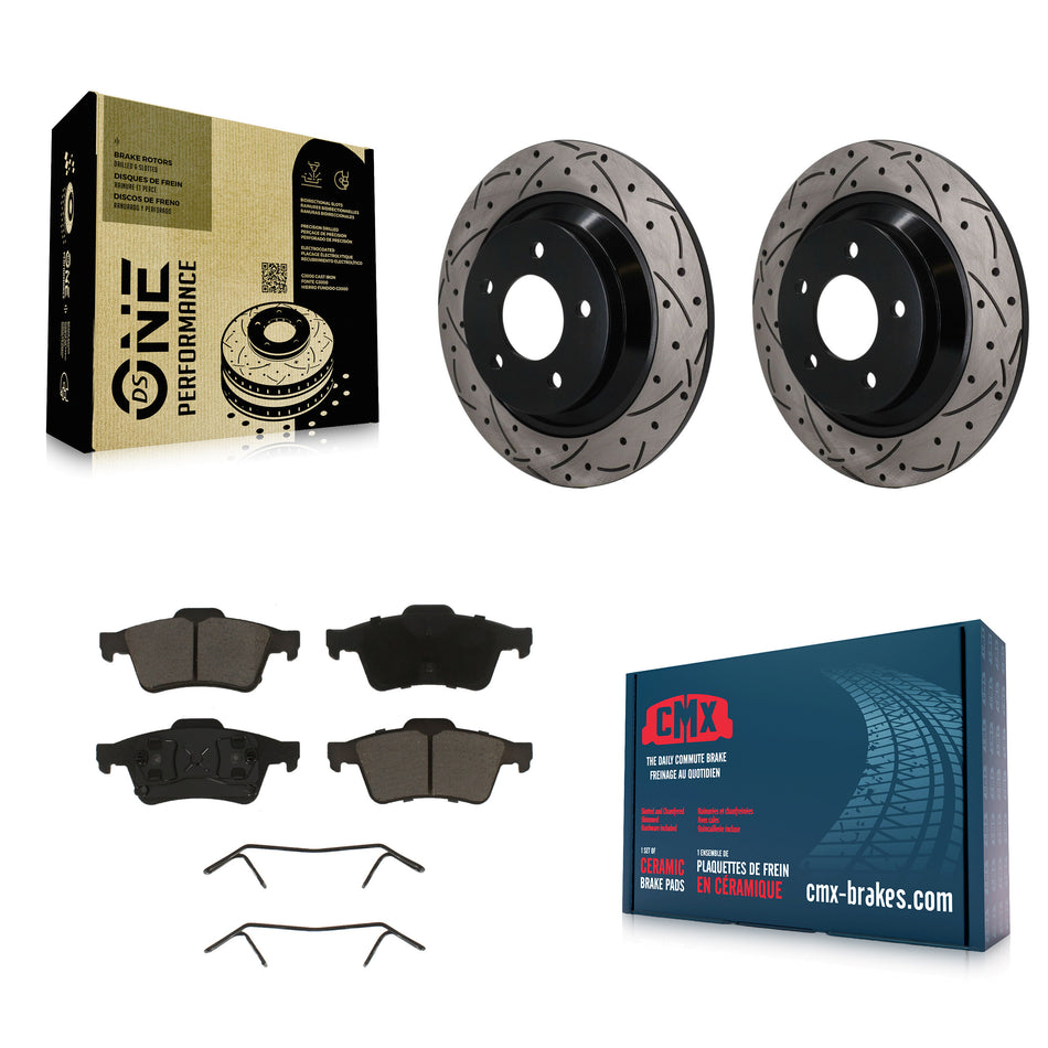 Rear Coated Drilled Slotted Disc Brake Rotors & Ceramic Pad Kit For 2006 Mazda 5 To 02 06 KDC-101845