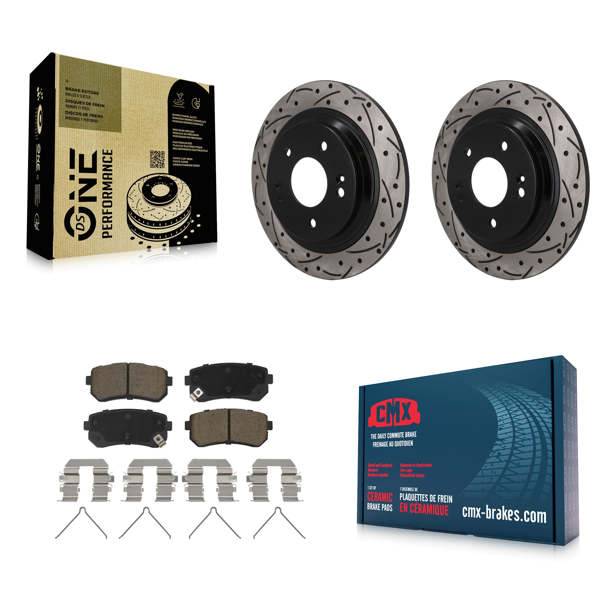Rear Coated Drilled Slotted Disc Brake Rotors Ceramic Pad Kit For Hyundai Kona Kia Seltos KDC-101851