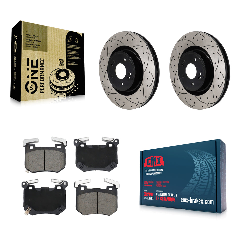 Rear Coated Drilled Slot Disc Brake Rotors Ceramic Pad Kit For 2024-2025 Genesis G70 3.3L KDC-101862