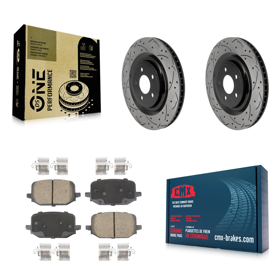 Rear Coated Drill Slot Disc Brake Rotors Ceramic Pad Kit For 2022-2023 Ford Explorer 3.3L KDC-101864