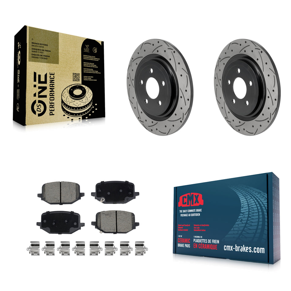 Rear Coated Drill Slot Disc Brake Rotors Ceramic Pad Kit For 2022-2024 Ford Explorer 2.3L KDC-101865