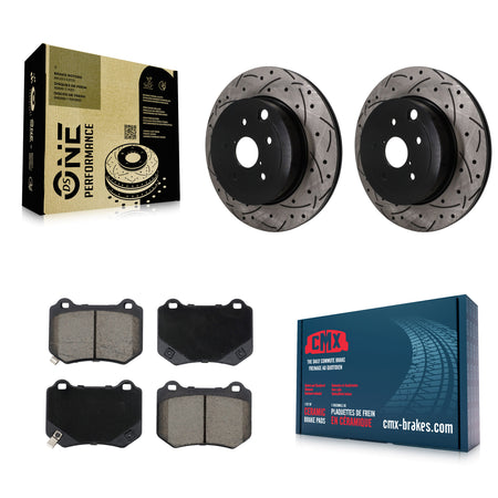Rear Coated Drilled Slotted Disc Brake Rotor Ceramic Pad Kit For 2018-2021 Subaru WRX STI KDC-101875