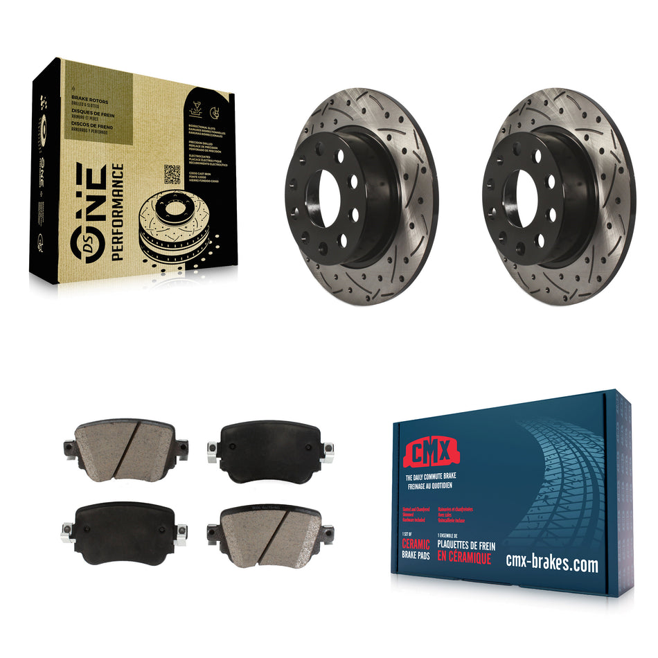 Rear Coat Drill Slot Disc Brake Rotor Ceramic Pad Kit For 2015 Volkswagen Golf SportWagen KDC-101886