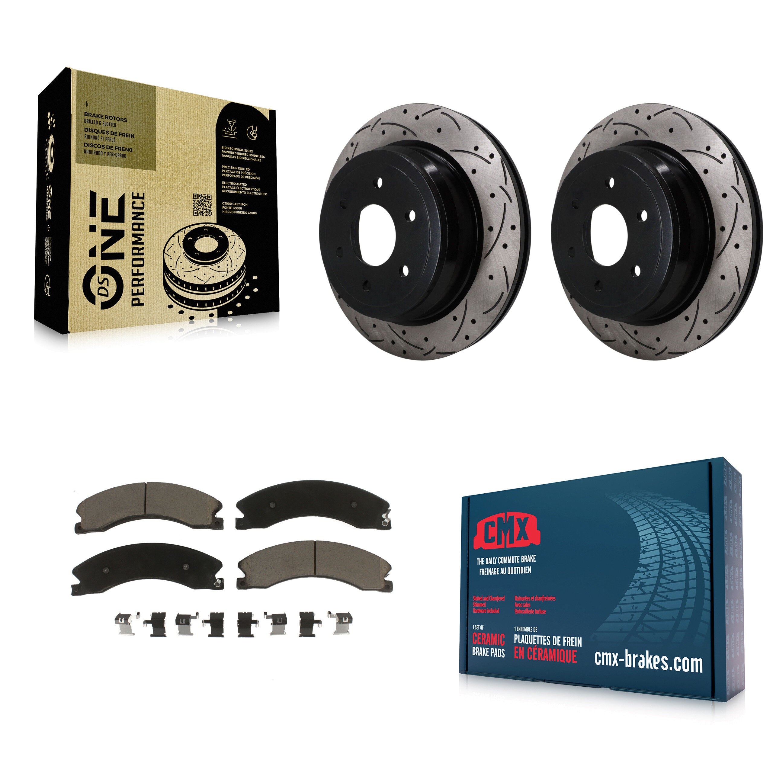 Rear Coated Drilled Slot Disc Brake Rotor & Ceramic Pad Kit For 2016-2024 Nissan TITAN XD KDC-101893
