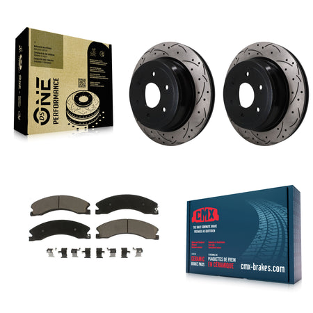 Rear Coated Drilled Slot Disc Brake Rotor & Ceramic Pad Kit For 2016-2024 Nissan TITAN XD KDC-101893