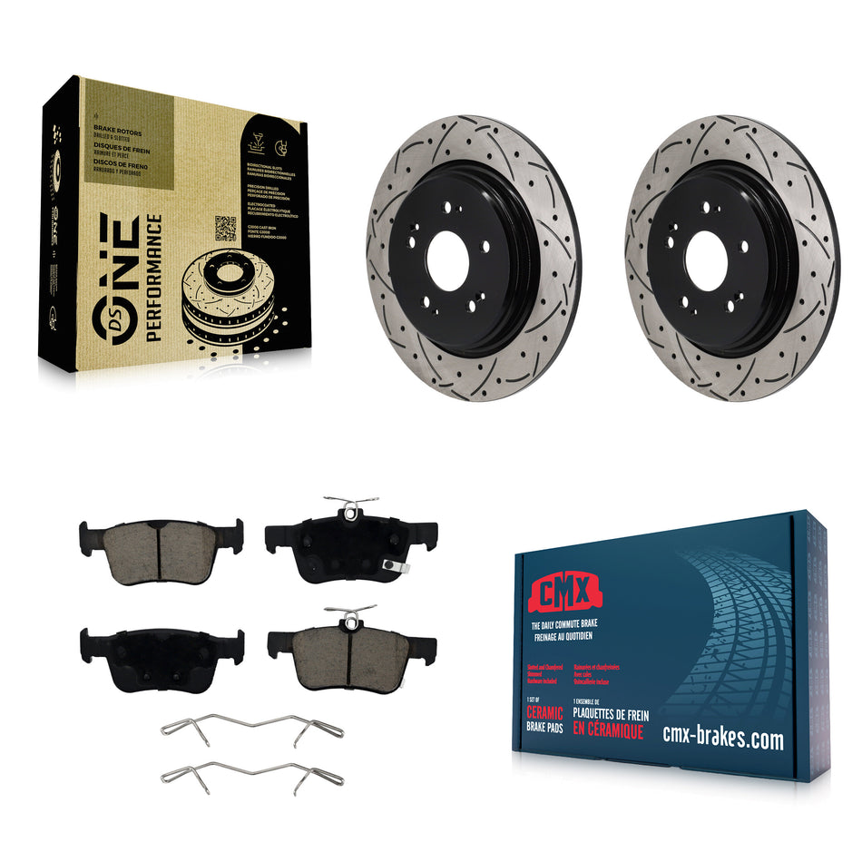 Rear Coated Drilled Slotted Disc Brake Rotors And Ceramic Pad Kit For 2022-2024 Acura RDX KDC-101899