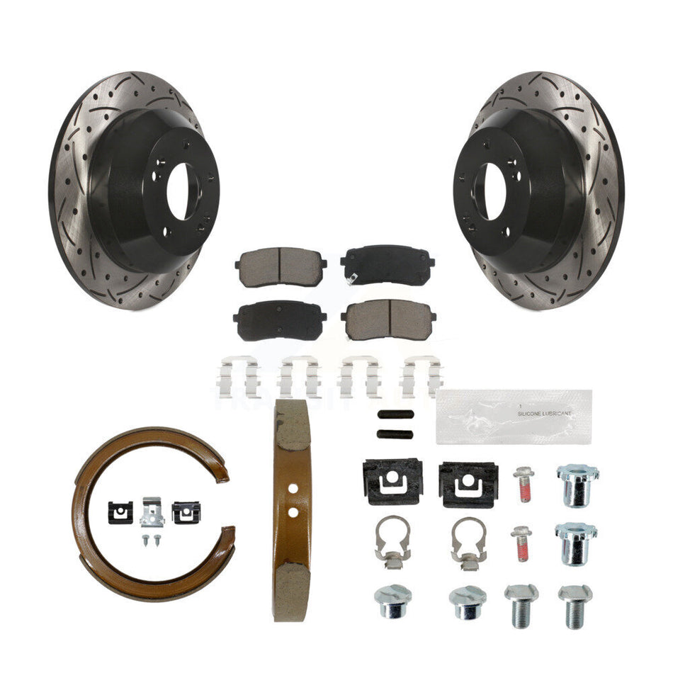 Rear Disc Drilled & Slotted Rotors Ceramic Pads Parking Shoes Hardware Kit For Kia Sedona KDC-101908
