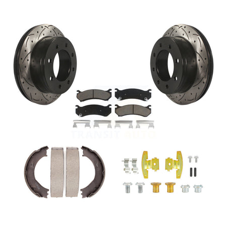 Rear Disc Drilled & Slotted Rotors Ceramic Pads Parking Shoes Hardware Kit For Chevrolet KDC-101917