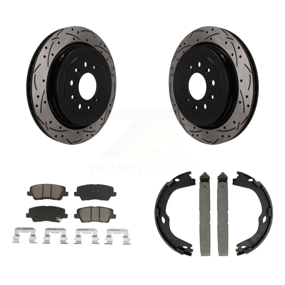 Rear Disc Drilled & Slotted Rotors Ceramic Pads Parking Brake Shoes Kit For Cadillac ATS KDC-101931