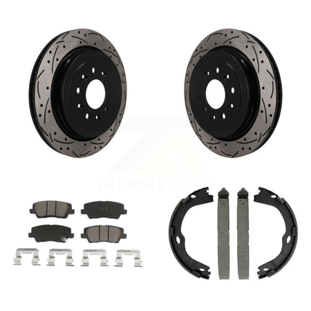 Rear Disc Drilled & Slotted Rotors Ceramic Pads Parking Brake Shoes Kit For Cadillac ATS KDC-101931