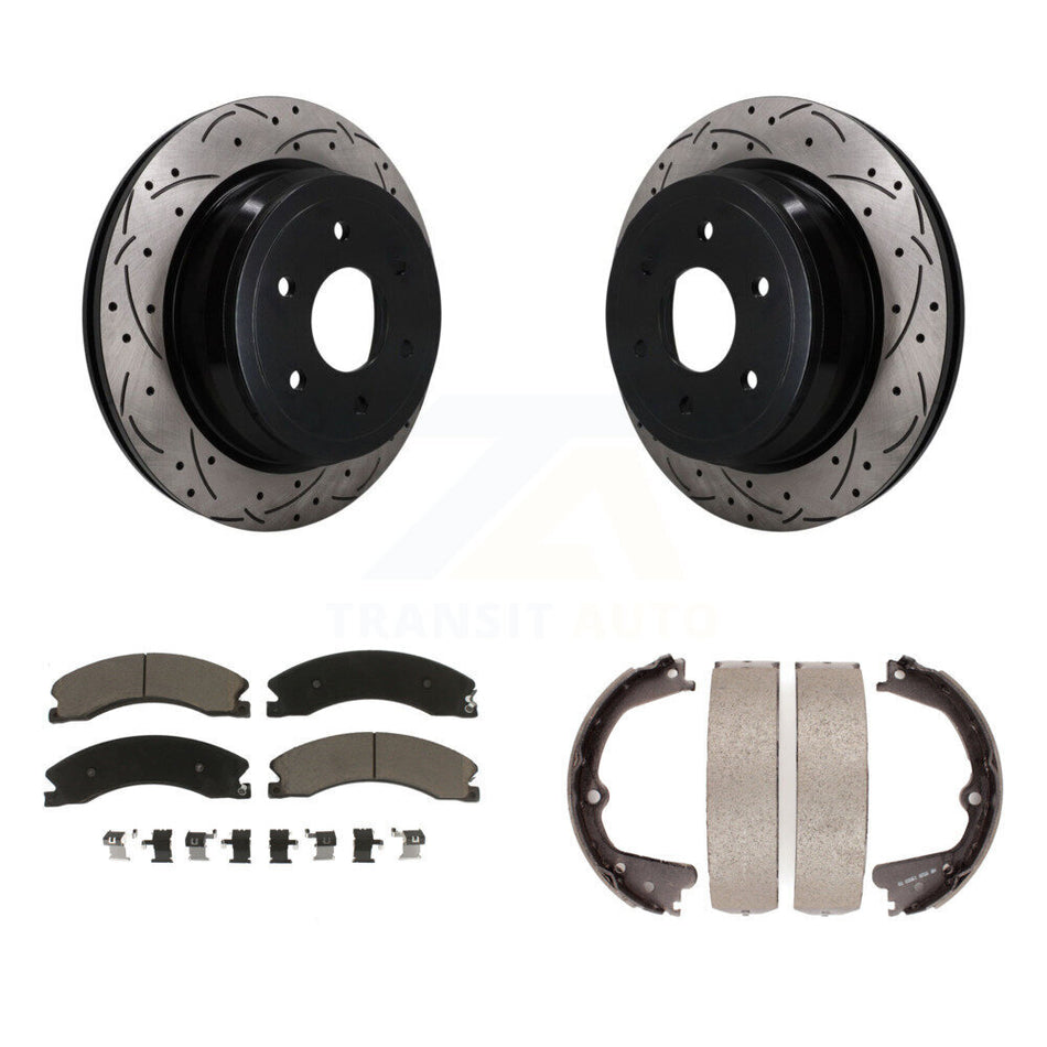 Rear Disc Drilled & Slotted Rotors Ceramic Pads And Parking Shoes Kit For Nissan TITAN XD KDC-101932