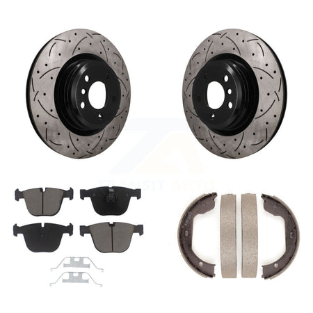 Rear Disc Drilled & Slotted Rotors Ceramic Pads Parking Shoes Kit For BMW 750i xDrive GT KDC-101934