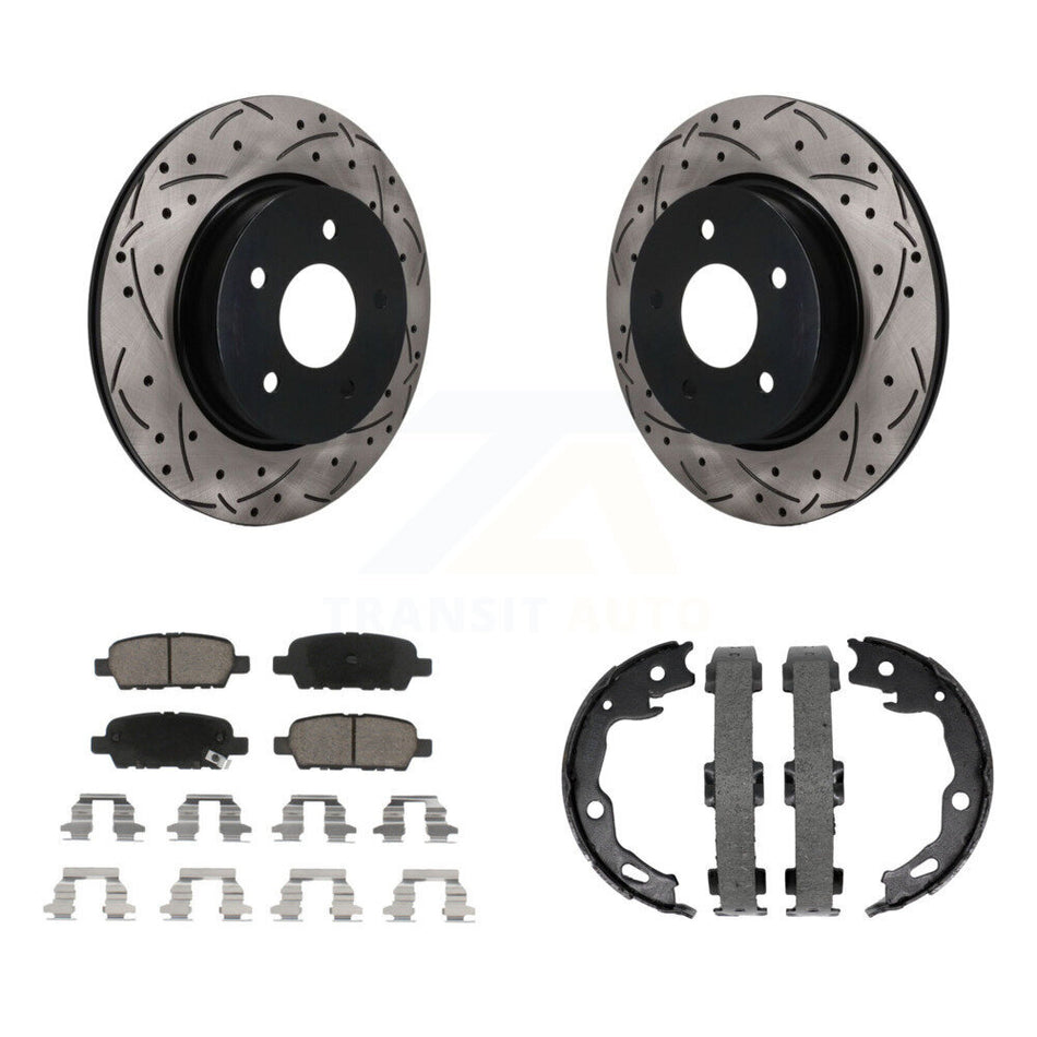 Rear Disc Drilled & Slotted Rotors Ceramic Pads And Parking Shoes Kit For Nissan Qashqai KDC-101937