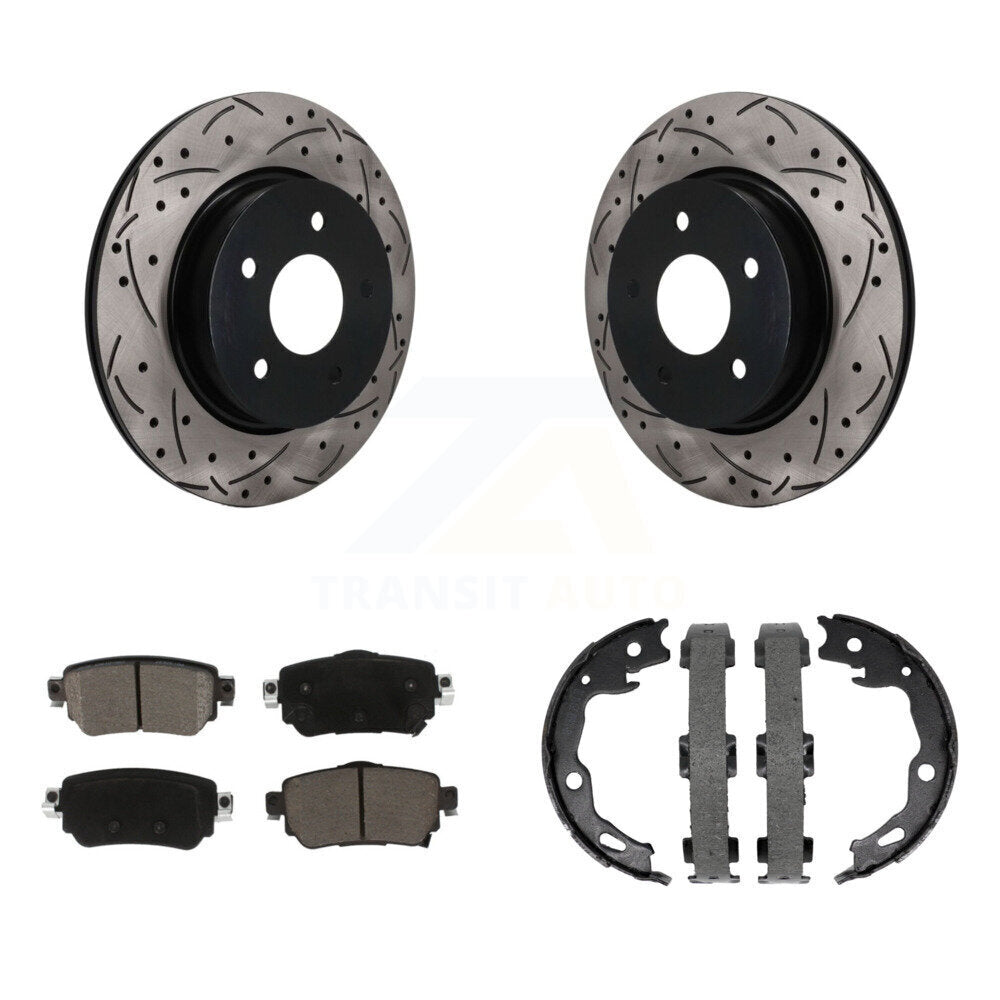 Rear Disc Drilled & Slotted Rotors Ceramic Pads Parking Shoes Kit For Nissan Rogue Sport KDC-101938
