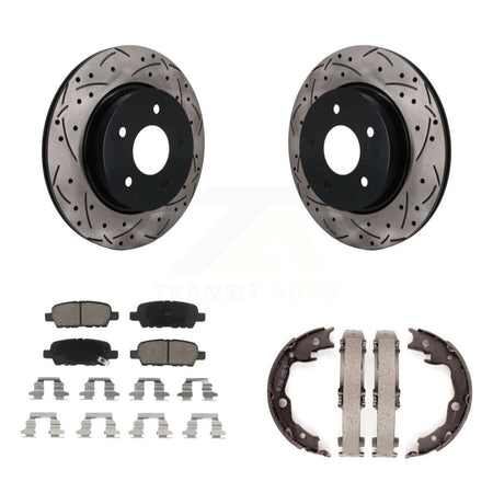 Rear Disc Drilled & Slotted Rotors Ceramic Pads Parking Brake Shoes Kit For Nissan LEAF KDC-101940