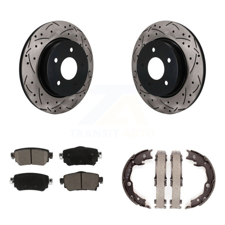 Rear Disc Drilled & Slotted Rotors Ceramic Pads Parking Brake Shoes Kit For Nissan LEAF KDC-101941