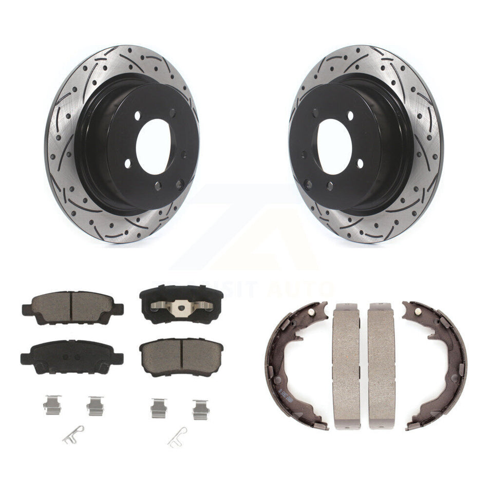 Rear Disc Drilled & Slotted Rotors Ceramic Pads Parking Brake Shoes Kit For Jeep Patriot KDC-101942