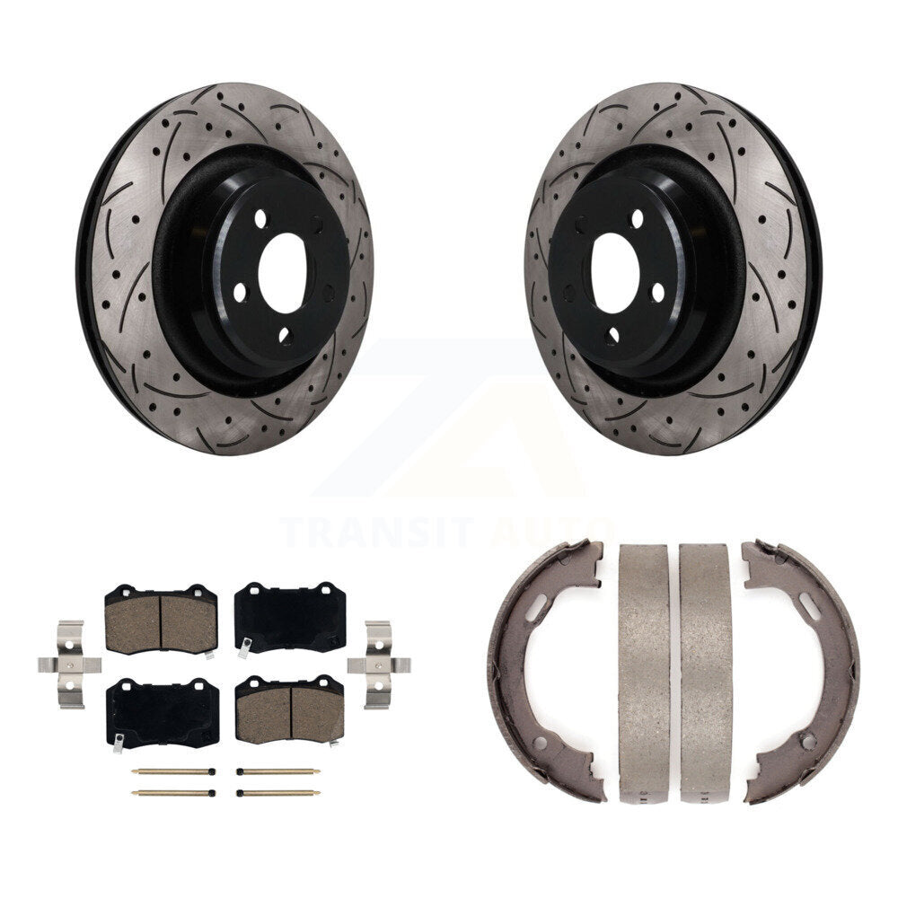 Rear Disc Drilled & Slotted Rotors Ceramic Pads Parking Shoes Kit For Dodge Charger 300 KDC-101946