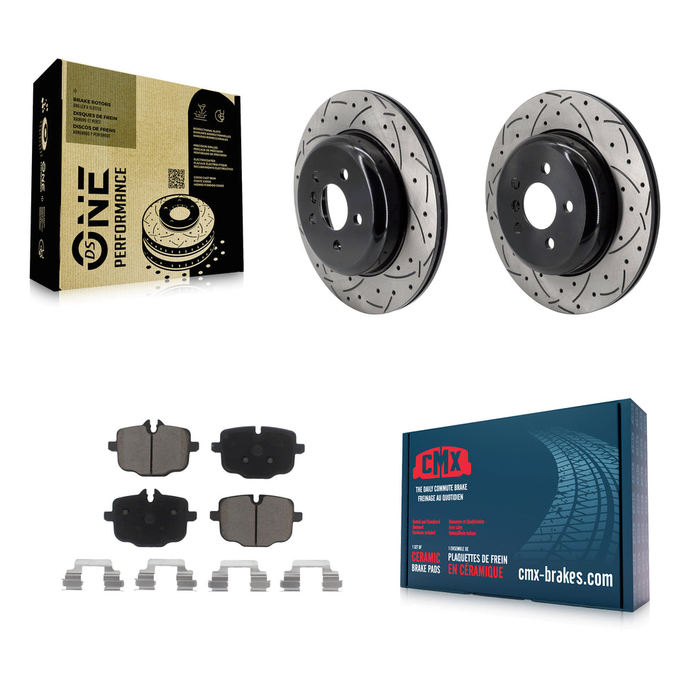 Rear Coated Drilled Slotted Disc Brake Rotors And Ceramic Pads Kit For BMW 540i xDrive KDC-101949