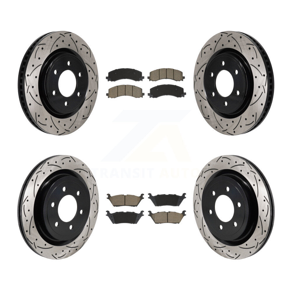 Front Rear Coated Drilled Slotted Disc Brake Rotors And Ceramic Pads Kit For Ford F-150 KDC-101951