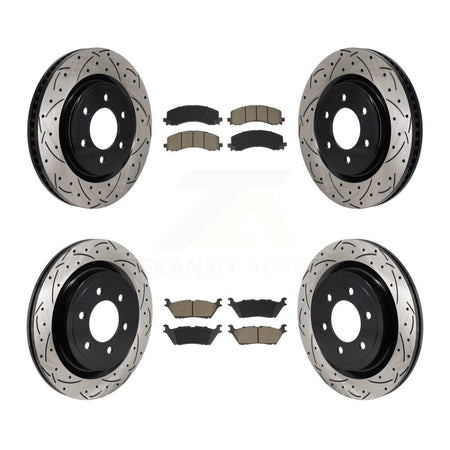 Front Rear Coated Drilled Slotted Disc Brake Rotors And Ceramic Pads Kit For Ford F-150 KDC-101951