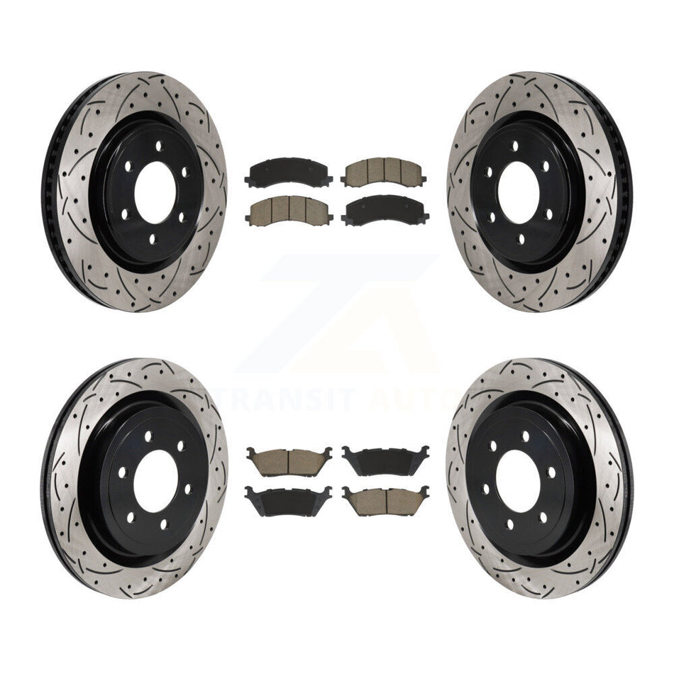 Front Rear Coated Drilled Slotted Disc Brake Rotors And Ceramic Pads Kit For Ford F-150 KDC-101951