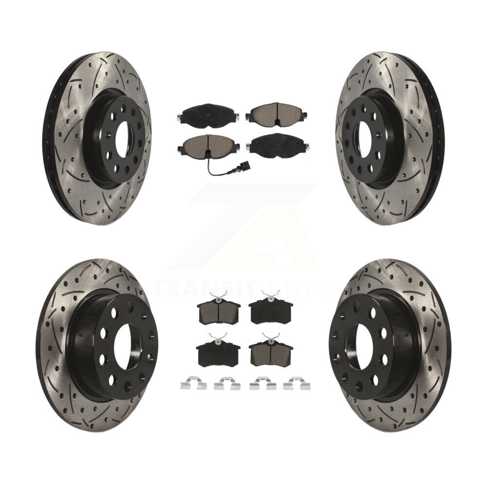 Front Rear Coat Drill Slot Disc Brake Rotors Ceramic Pad Kit For Volkswagen Golf Alltrack KDC-101952