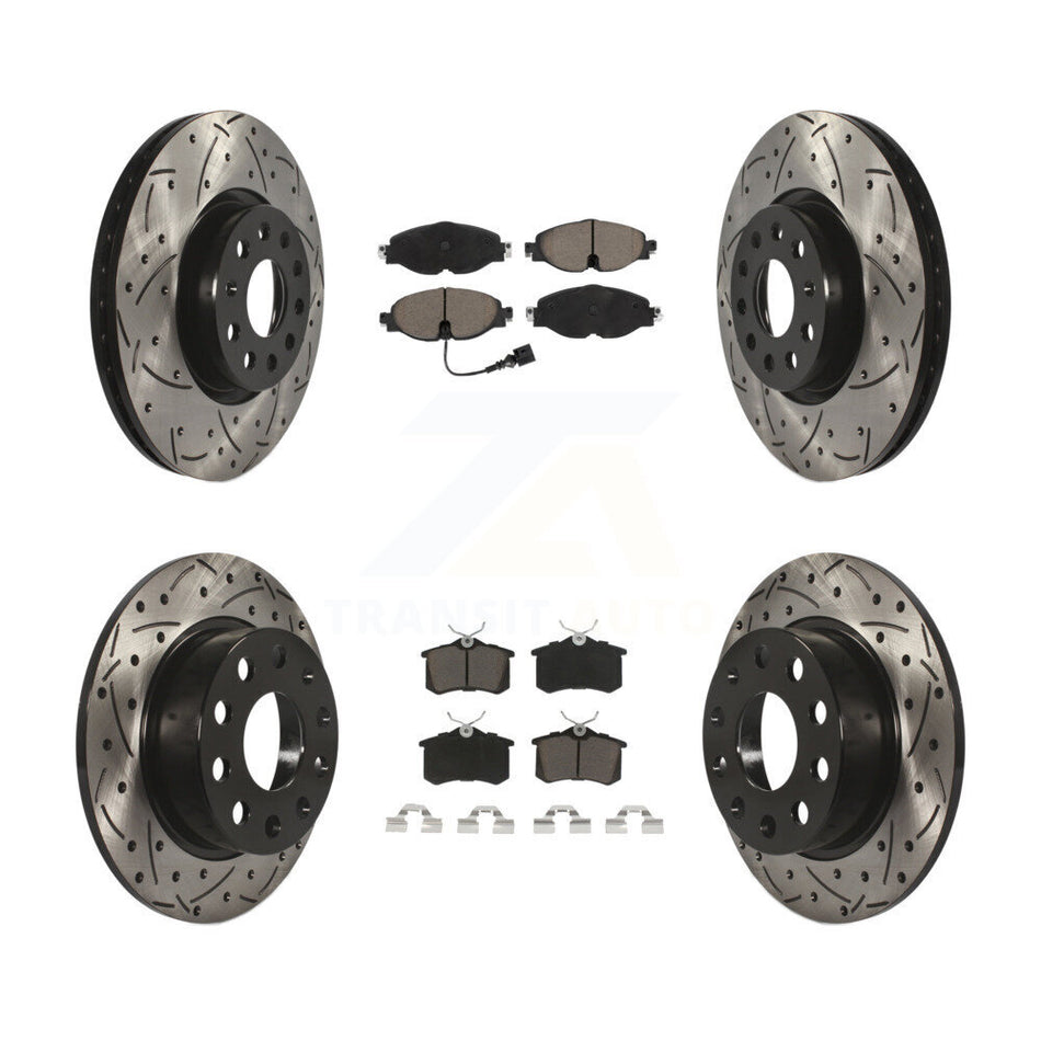 Front Rear Coat Drill Slot Disc Brake Rotors Ceramic Pad Kit For Volkswagen Golf Alltrack KDC-101952